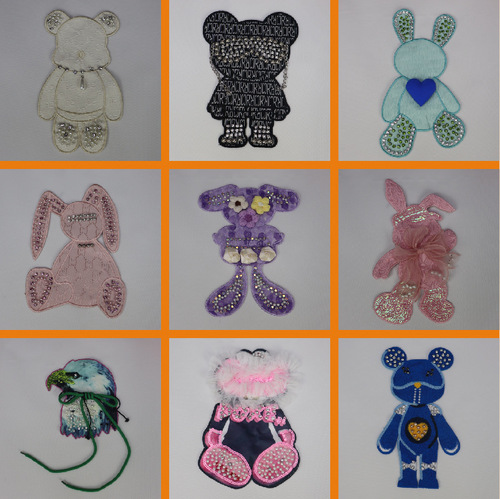 Cartoon bear embroidery cloth stickers can be sewn with diamonds and wear-resistant clothing appliques decorative patches with adhesive backing to patch holes