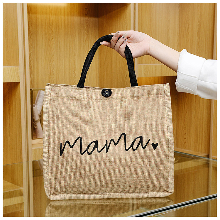 Square Shape Medium Size Women's Vintage Style Letter Cotton And Linen Shopping Bags