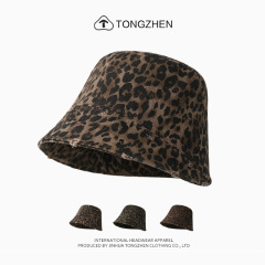 磨边破洞豹纹渔夫帽女韩版复古休闲百搭遮阳防晒素颜显脸小水桶帽
