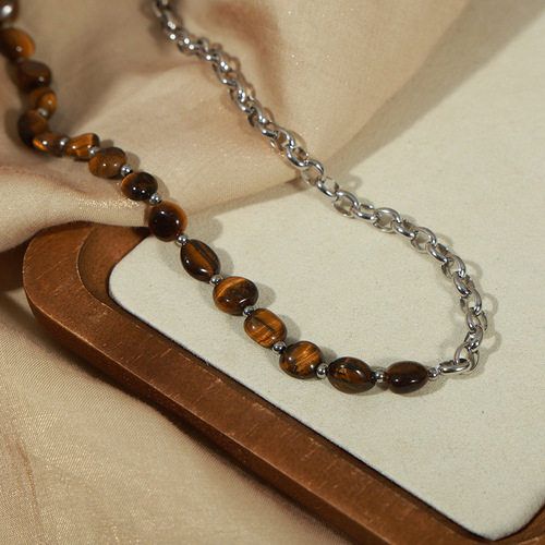 European and American new style retro fashion personalized design natural tiger eye stone handmade beaded necklace bracelet set accessories