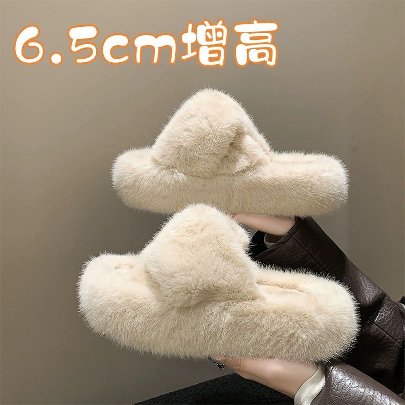 3 см, 6 см маленькие плюшевые тапочки, увеличивающие рост, женская верхняя одежда 2023 осень и зима Новые модные хлопковые тапочки с перекрестными ремешками