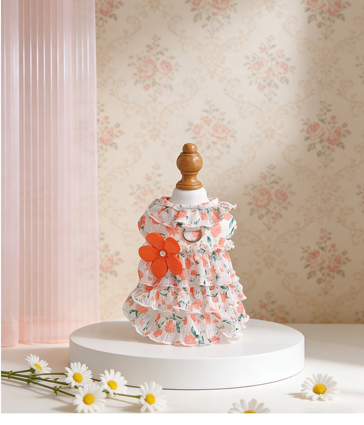 Robe plissée à fleurs style princesse pour chien et chat été_voghion.com