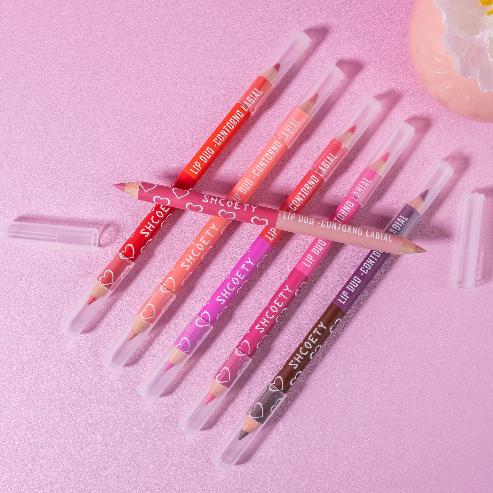 SHCOETY Cross-border double-headed dual-color wooden lip liner pen matte, long-lasting, easy to color, non-stick to cups, outlining pen makeup undefined