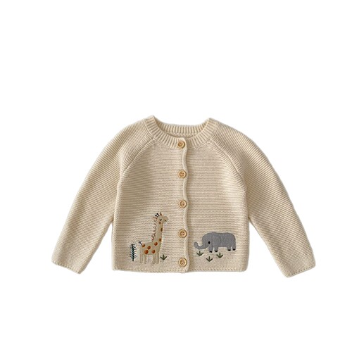 ins2025 autumn clothes for infants, children, boys and girls, cute embroidery round neck cotton yarn sweater knitted cardigan coat