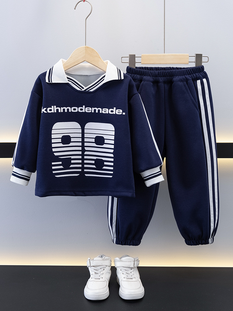 7688 Traje de suéter fresco de moda para niños Primavera y otoño Manga larga suelta deportiva Traje de dos piezas 2025 Nueva ropa casual para niños