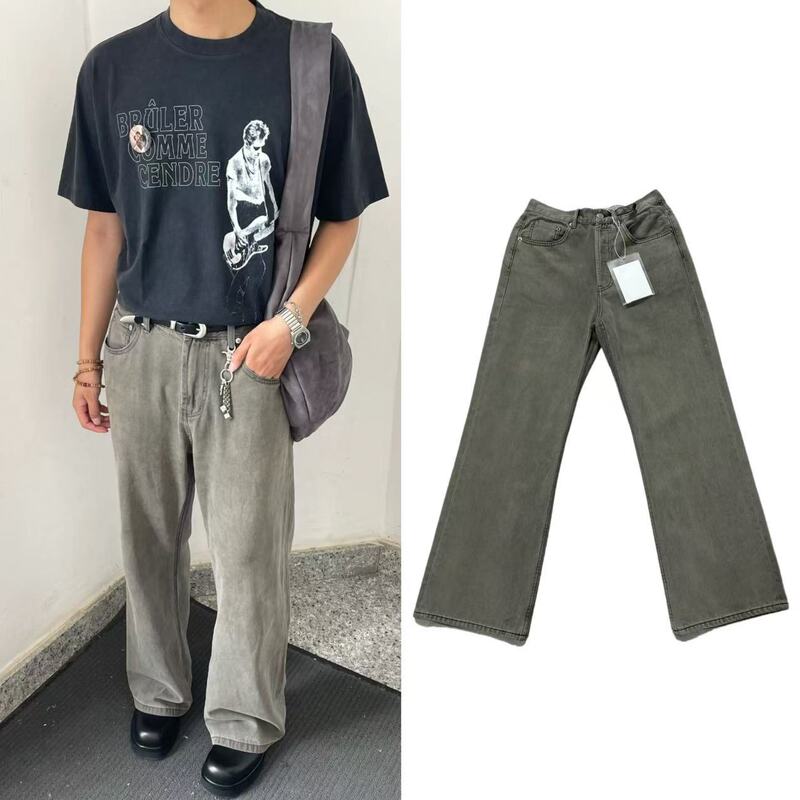 Original Ac Style 2021m Version Jeans Washed Distressed Smoky Gray Straight-Leg Slightly Flared Pants Cleanfit