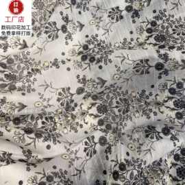 新品亚麻新中式旗袍雪纺印花面料 小碎花连衣裙面料长裙布料