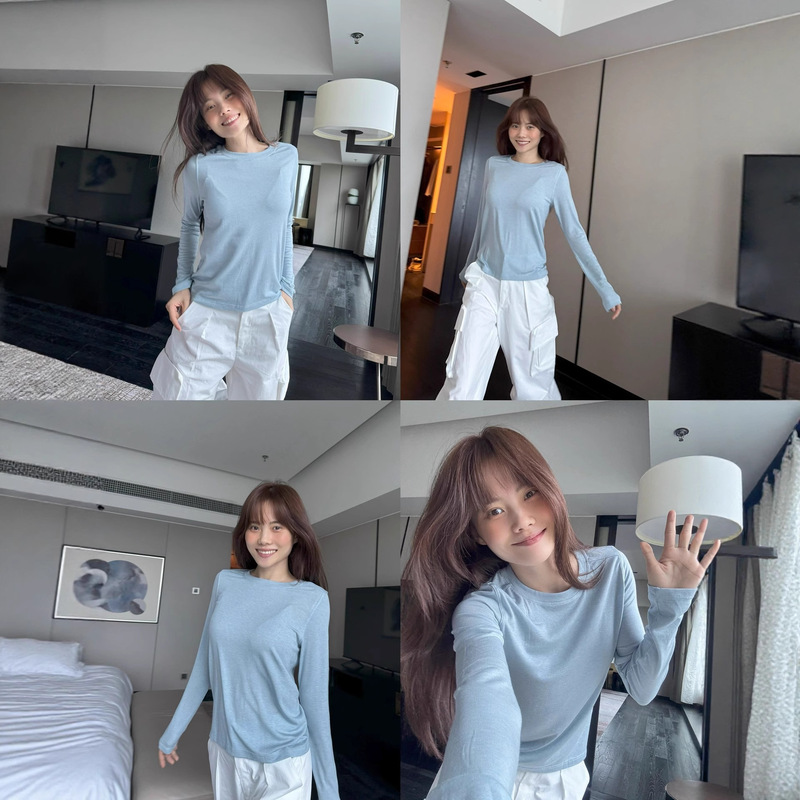 Jingdier September 47.5% Lyocell 4.4% Sheep Wool Comfortable Stretch Multi-Color Round Neck Long-Sleeved T-Shirt