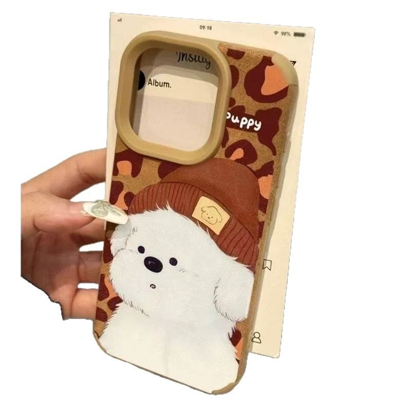 Sombrero con estampado de leopardo para perros iPhone16pro funda para teléfono móvil 15plus lindo 14 piel de cordero 13pro12xr
