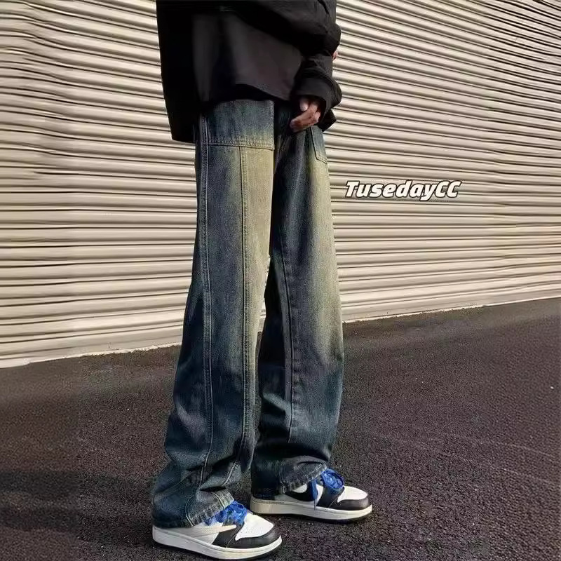 Spring and Autumn Vintage Jeans Men's Straight Loose Trendy Brand Wide Leg American Style Summer All-match Casual Long Pants for Boys