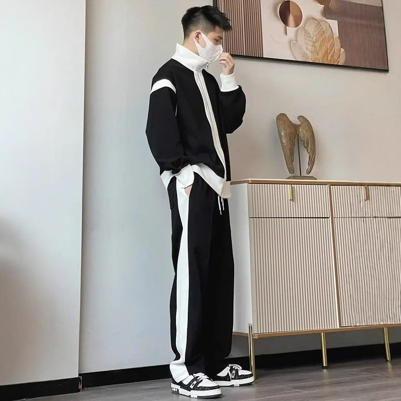 Casual Sports suit Men's Fashionable Matching Handsome Cardigan Sweater Spring and Autumn Jacket Couple's Sportswear Men's Two-Piece Set