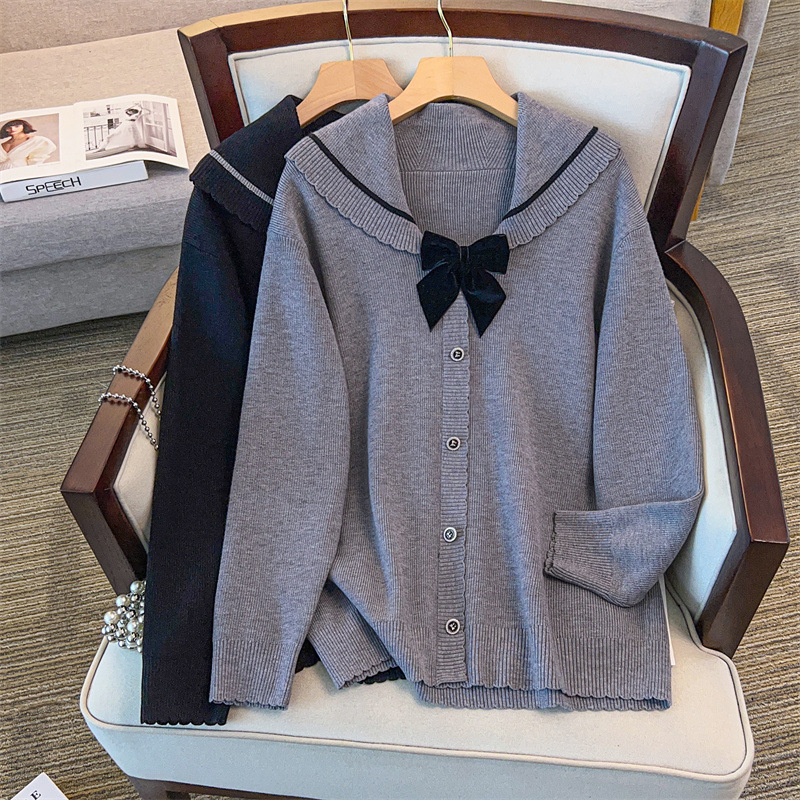 200/ 150kg Plus size women's clothing, bust size 150/160, loose-fitting lapel sweater, knitted 350-8071