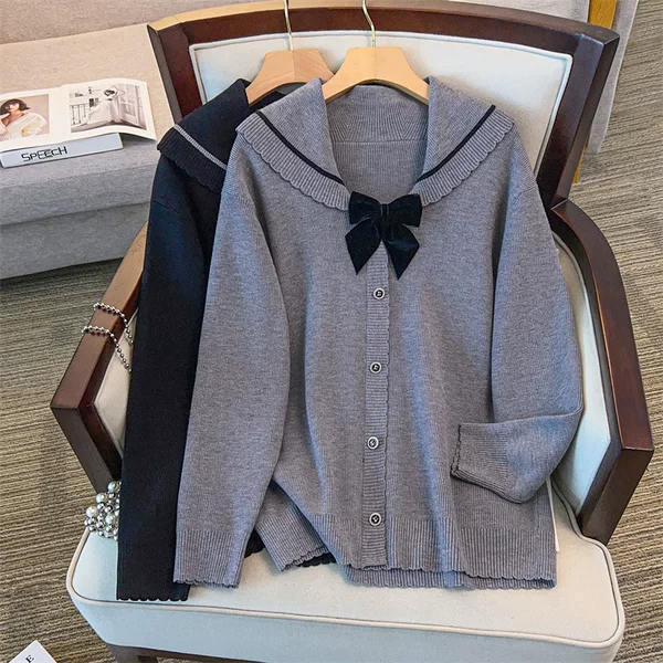 200/ 150kg Plus size women's clothing, bust size 150/160, loose-fitting lapel sweater, knitted 350-8071