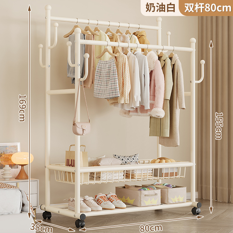 可移动晾衣架家用卧室落地式双杆衣帽架简易加粗收纳置物架批发|undefined