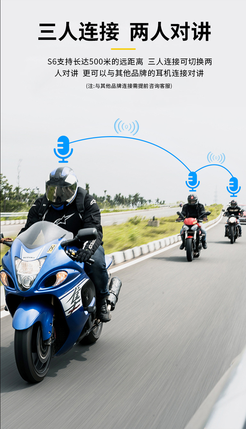 Soman Motorcycle Helmet Bluetooth Intercom Headset Outdoor Cycling Full Helmet Waterproof 500m Intercom Bluetooth S6