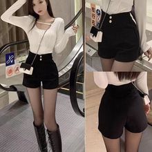 UNMUN黑色西装短裤2023秋冬外穿短裤加厚高腰显瘦a字弹力打底靴裤