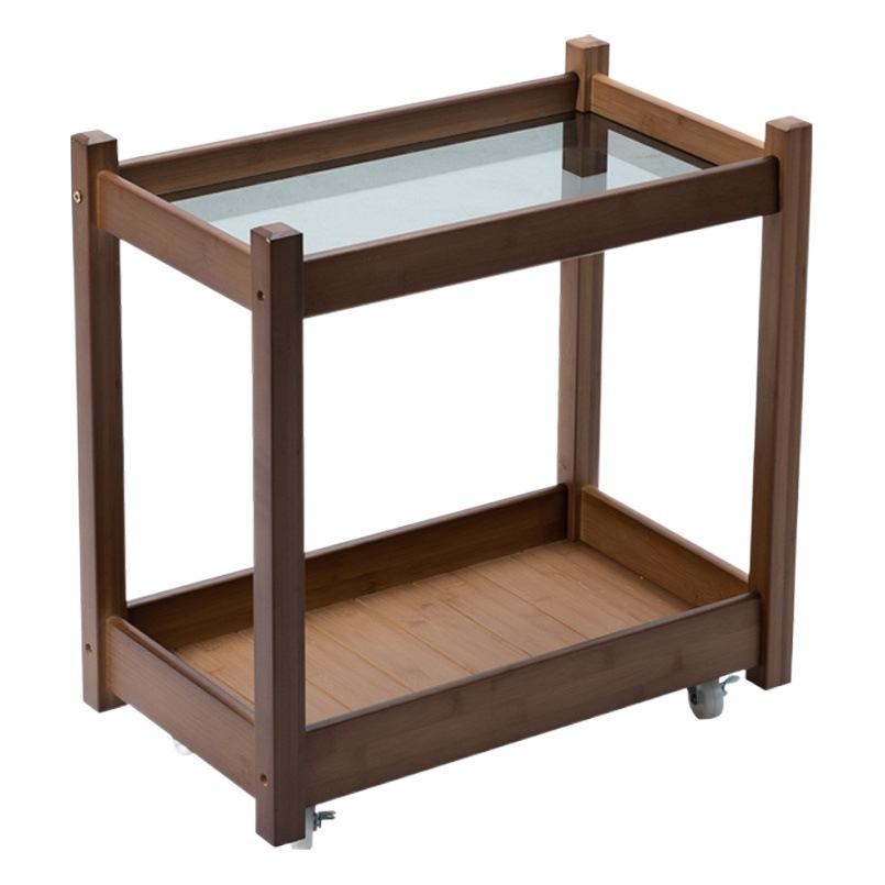 Pequeña sala de estar mesa de té de vidrio estilo ins sofá Carro Lateral moderno simple marrón móvil carrito de té Nuevo