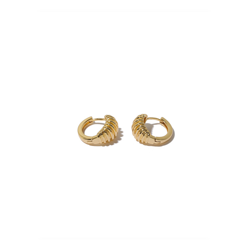 Latón chapado 18K oro real japonés y coreano viajero elegante espiral brillante costura diseño oído hebilla nicho exquisitos pendientes para las mujeres