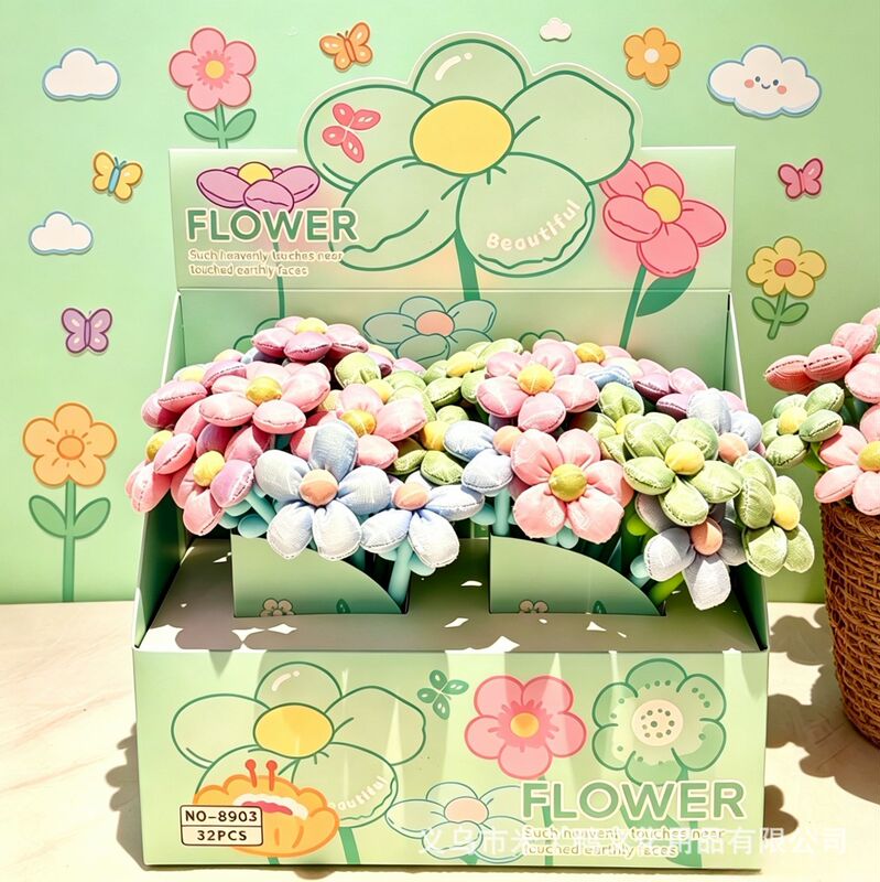 Fabric Flower Swinging Gel Pen, Solid Color Sunflower Pen, Simulated Knitted Flower Water Pen, Holiday Gift, Student Stationery
