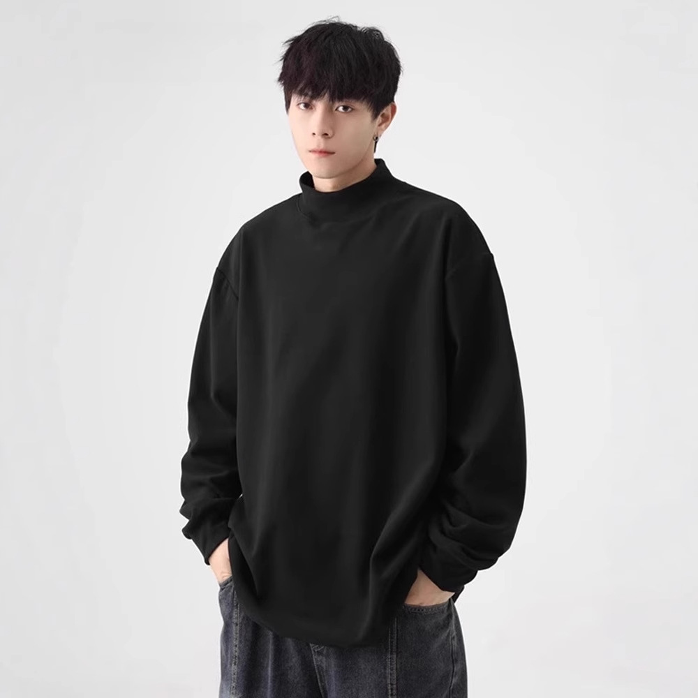 가을과 겨울 새로운 따뜻한 긴팔 티셔츠 남자 내복 가을 패션 단색 패션 반 높은 칼라베이스 셔츠 탑