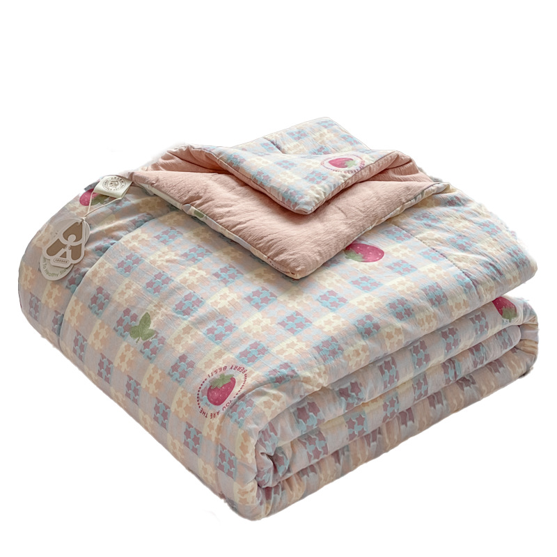 Edredón fresco de verano de hilo de doble capa, tapa de cama, juego de cuatro piezas, edredón de aire acondicionado simple lavable a máquina de verano floral pequeño