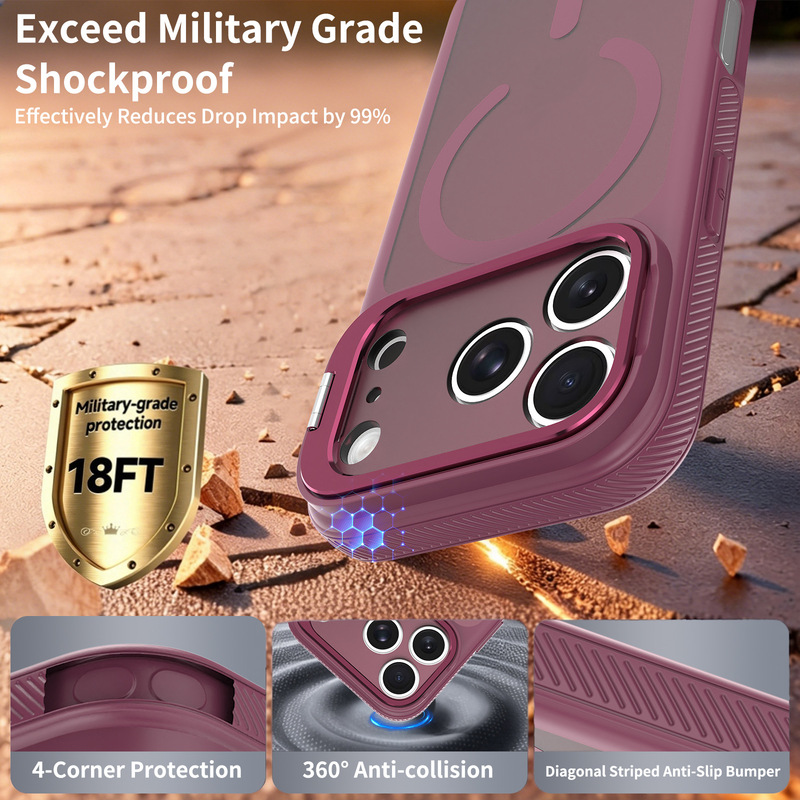 Suitable for iPhone 18 Pro Max phone case, skin-feel magnetic suction, Apple 17 lens stand, full-cover anti-drop protective case