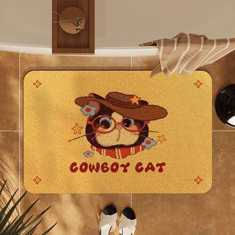 Cartoon Cute Kitten Soft Diatom Mud Bathroom Floor Mat Water-Absorbent Quick-Drying Non-Slip Bathroom Door Mat Toilet Foot Mat