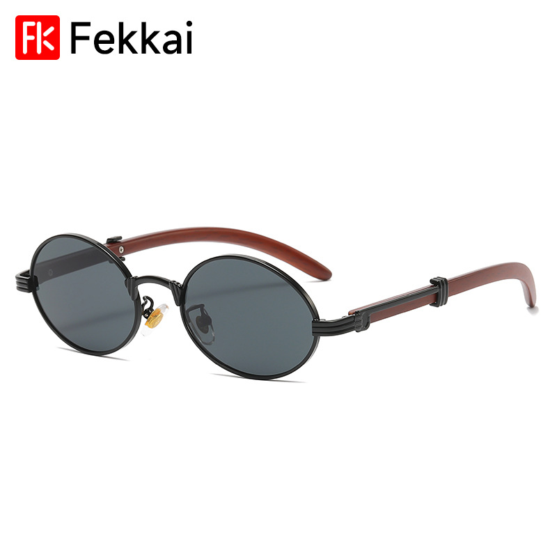 New retro imitation wood grain sunglasses men's oval sunglasses women's fashion European and American fashion UV-proof sunglasses
