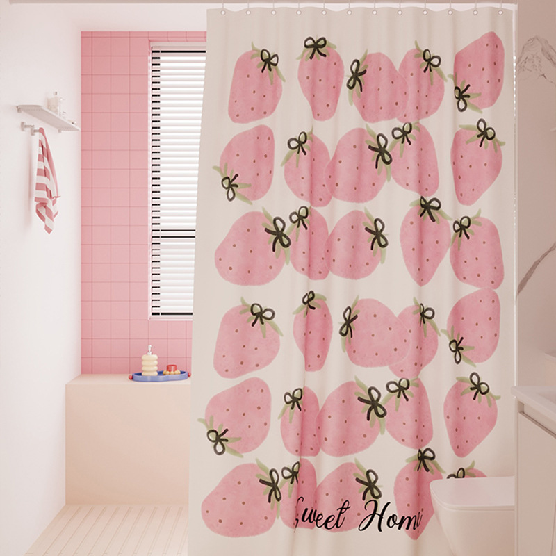 Korean-Style Dopamine Home Bathroom Shower Curtain Waterproof Mildew-Proof Partition Hanging Curtain No-Drill Set