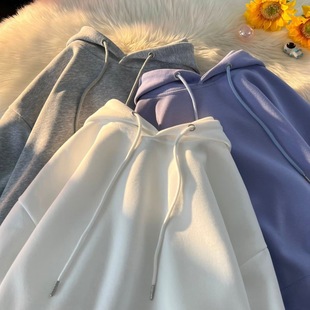Solid color sweater men's fashionable ins hooded loose pullover top trendy spring and autumn handsome couple coat fleece-lined