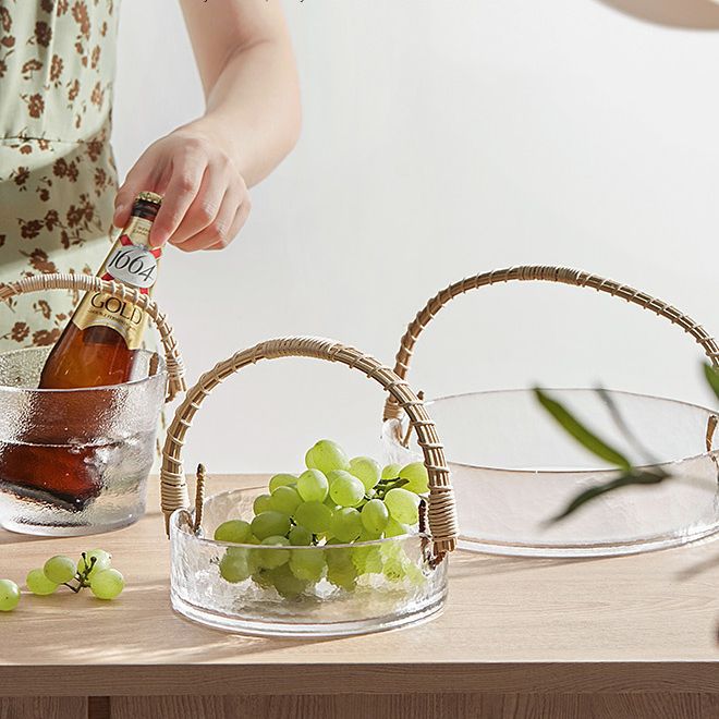 Ручная корзина из ротанга творческая стеклянная тарелка с фруктами для гостиной