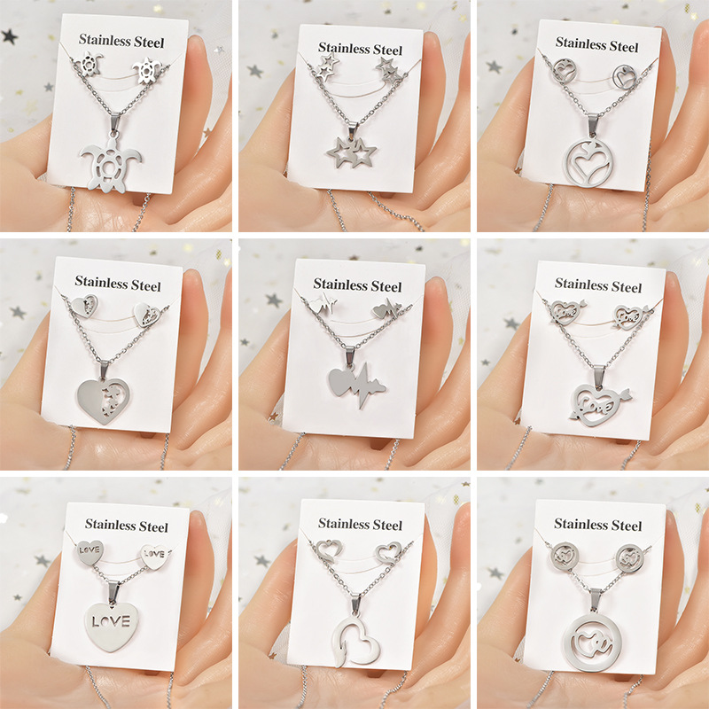 Simple Style Tortoise Star Heart Shape Stainless Steel Hollow Out Earrings Necklace 1 Set display picture 1