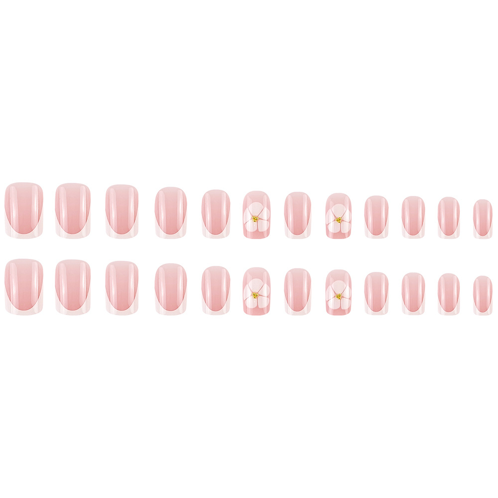 Parches de uñas estilo francés, uñas postizas con adornos de diamantes de imitación, uñas postizas de 24 piezas para la temporada de primavera.