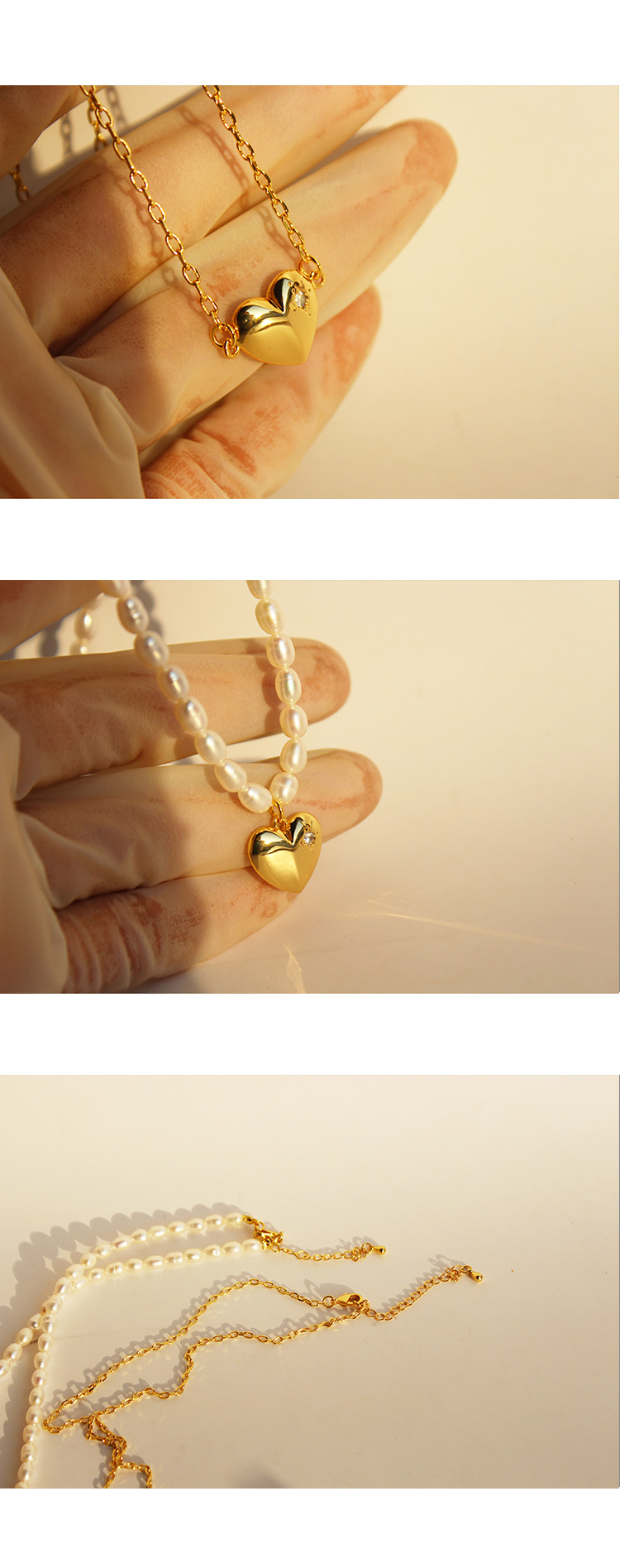 Retro Heart Shape Pearl Copper Plating Zircon Pendant Necklace 1 Piece