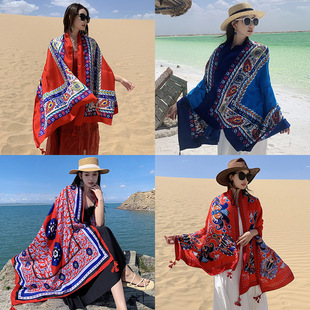 Ethnic Style Comfortable Breathable Scarf Large Cloak Summer Casual Desert Photo Play Cloak Seaside Travel Shawl