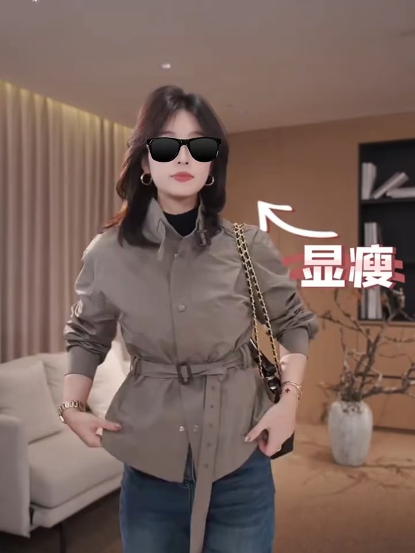 欧货2025秋季新款时尚百搭收腰显瘦翻领纯色休闲夹克风衣外套女潮|undefined