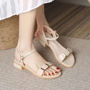 2025 Summer New Student Fashion Versatile Thick Heel One-Line Buckle Lady with Skirt Low Heel Elegant Women's Sandals
