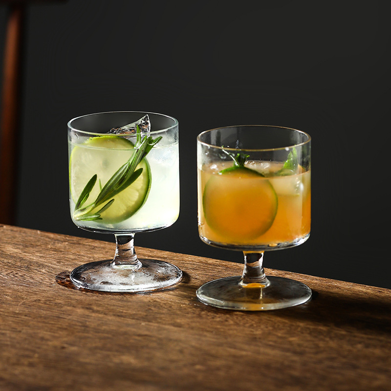 小眾雞尾酒耐熱高腳玻璃茶杯水杯子餐廳奶昔果汁冷飲杯拿鐵咖啡杯