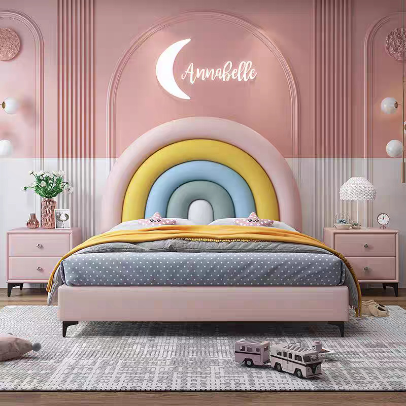 Girls Princess Bed Dreamy Fun Rainbow Children's Bed 1.2m Small Size Soft Upholstered Bed Cartoon Single Bed