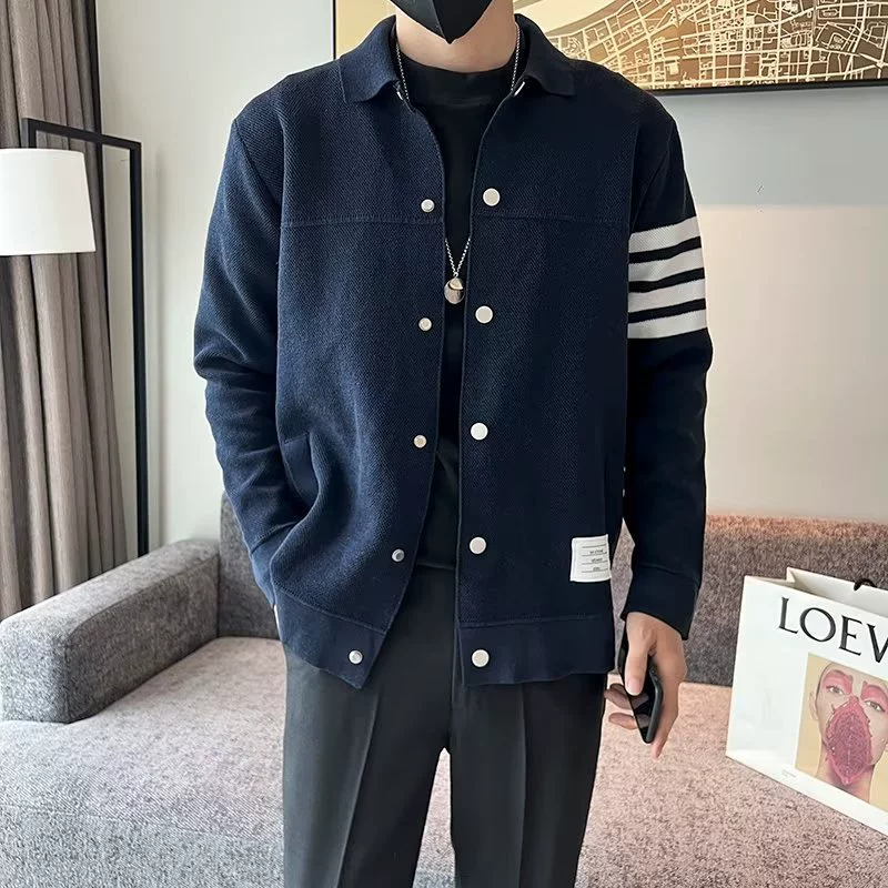 2023 Весна-осень мужской повседневный вязаный кардиган в Корейском стиле облегающий деловой Модный Универсальный свитер с лацканами