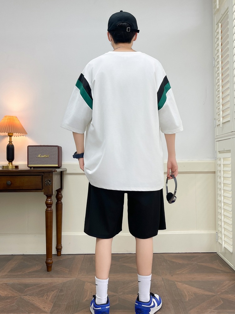 Juvenile set de pantalones cortos de mangas cortas para hombres nueva moda impresión suelta patrón de ropa deportiva casual camiseta de dos piezas set