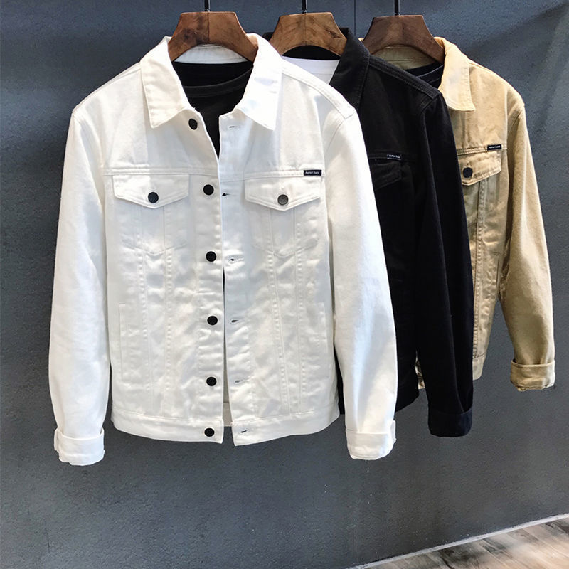 Spring and Autumn Casual Slim White Denim Jacket Men's Top Korean Fashionable Casual Workwear Denim Jacket Men