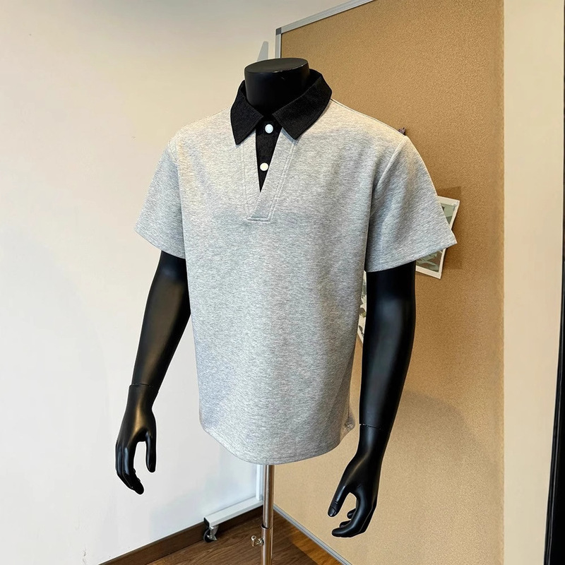 Binzi Fake Two-Piece Polo Shirt Short-Sleeved Men's Summer Handsome High-End Shirt Lapel T-Shirt American Right Shoulder Half-Sleeve