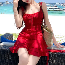 【明媚夏日】2024夏季新款显白不规则短裙海边度假小红裙连衣裙女