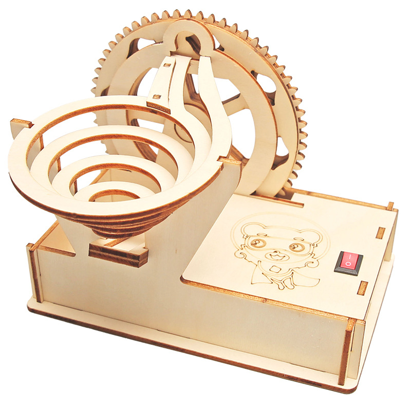 Pista eléctrica de madera bola de acero diapositiva DIY Tecnología pequeña producción estudiante de escuela primaria bloques de construcción hechos a mano montaje material de juguete