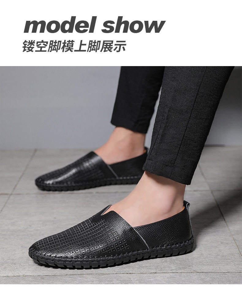 Giày lười nam da bò lớp đầu cỡ lớn, kiểu slip-on mũi tròn, đế bệt — 955 Trắng đục lỗ, 955 lỗ màu nâu, 955 lỗ màu đen, 955 màu xanh lam chi tiết 19