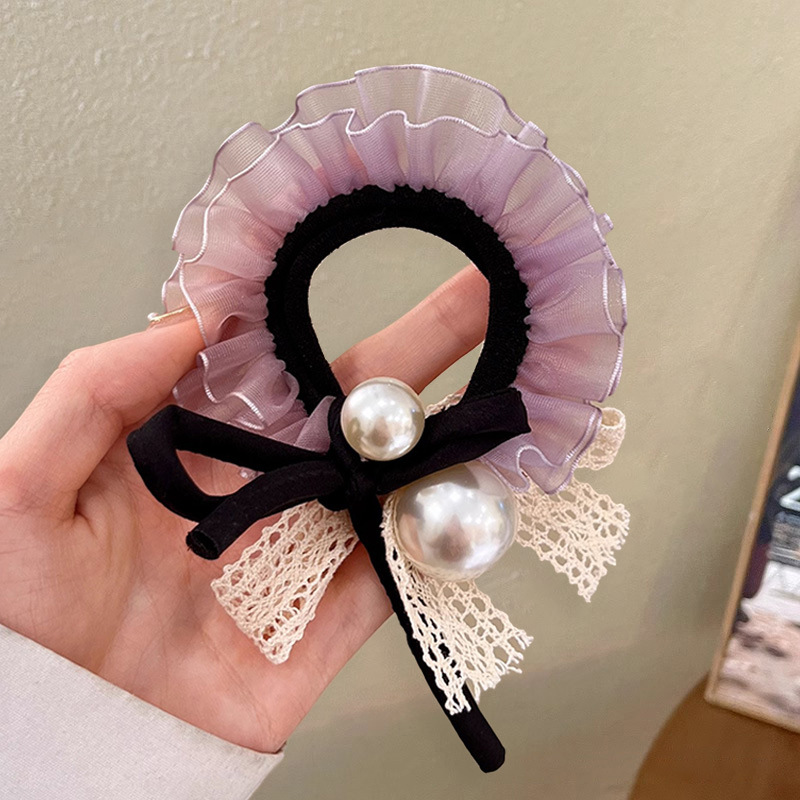 Xianqi blanco, falda de doble capa, lunares, anillo para el cabello de intestino grueso, nuevo cabello coreano de gran tamaño, bola baja, cuerda para el cabello, accesorios para el cabello perezosos