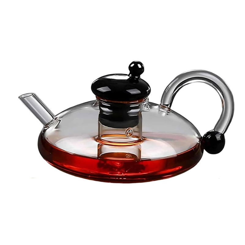 Tetera de vidrio Juego de té de vidrio resistente al calor Filtro resistente a altas temperaturas para el hogar Café Compartir Tetera de flores de té
