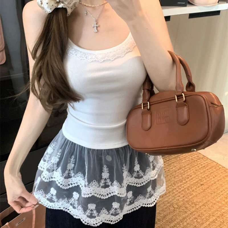 Сложенный балетный ремень ветра подтяжка с нагрудным подолом кружевное сшивание тонкого дикого дизайна