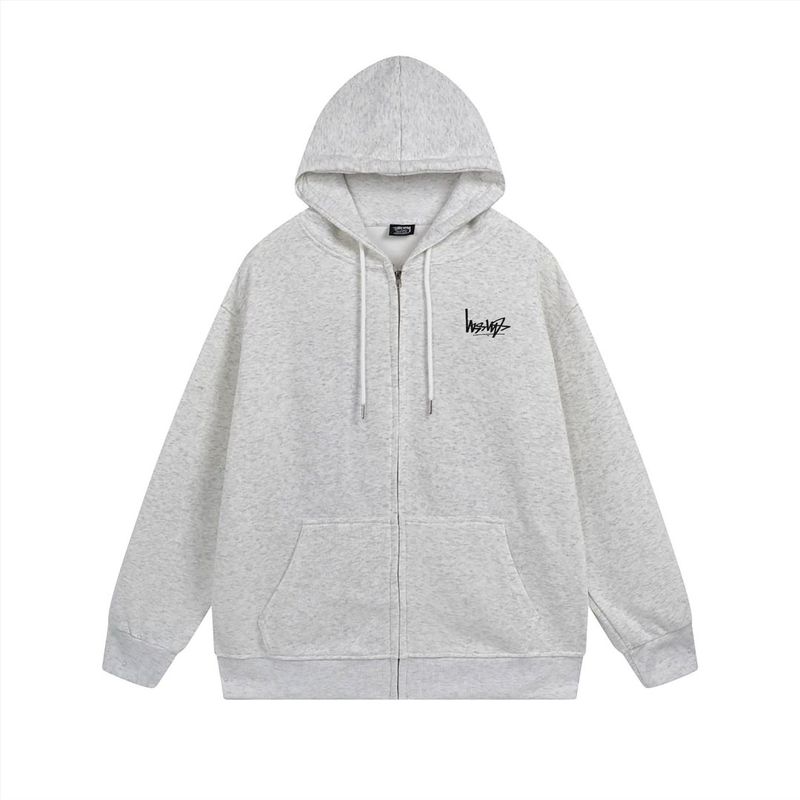 ヨーロッパとアメリカの Stussy スチューシー レタープリント ブラック 8 ジッパー プラス ベルベット フード付き秋冬スウェットシャツ メンズ レディース ジャケット|undefined
